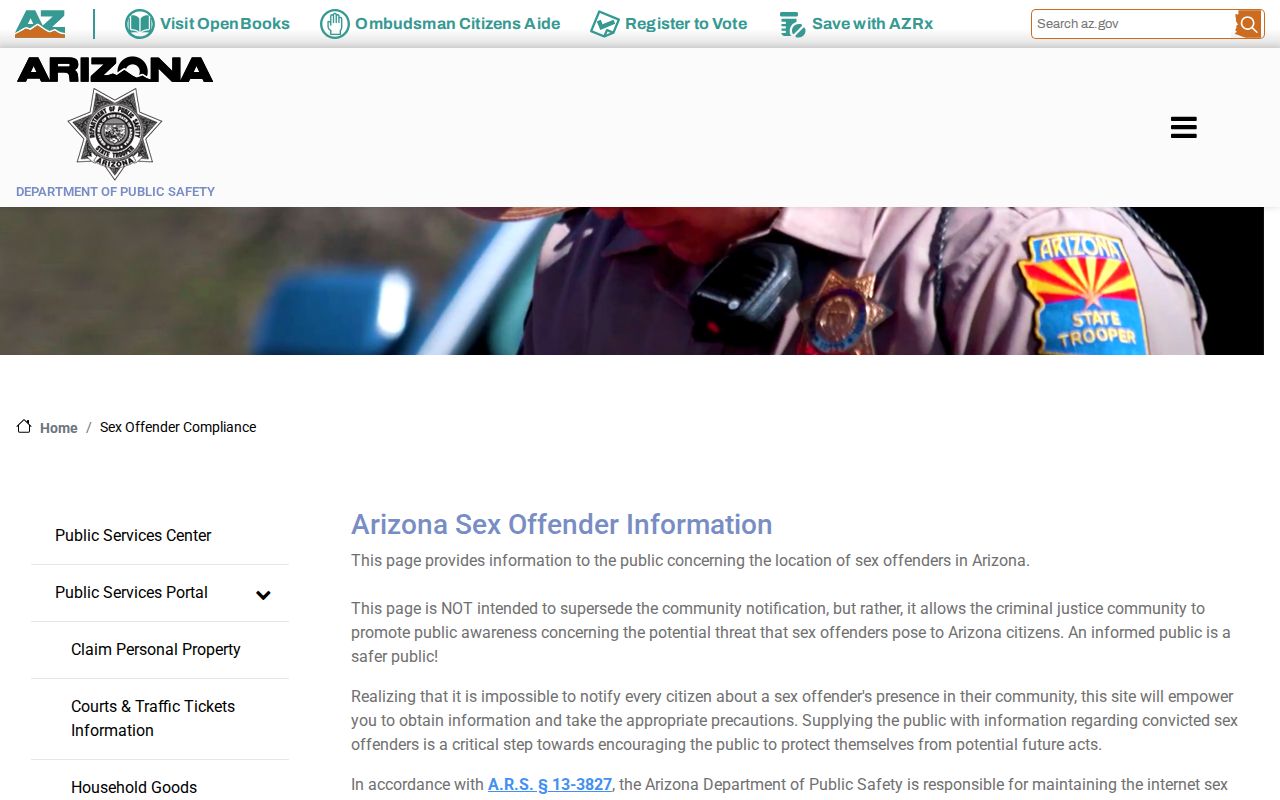 Arizona DPS sex offender compliance FAQ describing registration duties