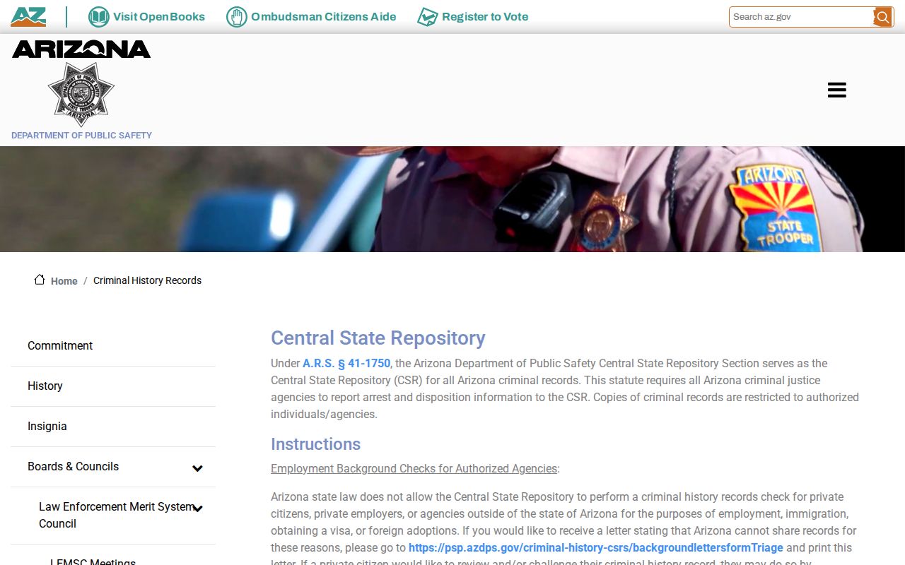 Yuma County criminal history review through Arizona DPS