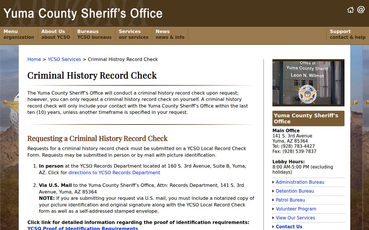Yuma County criminal history local record check instructions