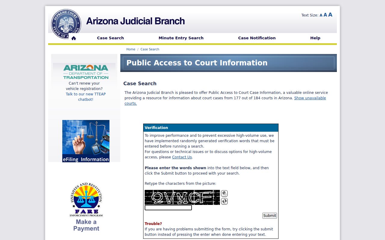 Yuma County criminal court records search fields