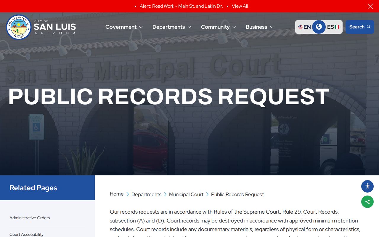 San Luis criminal court records request instructions