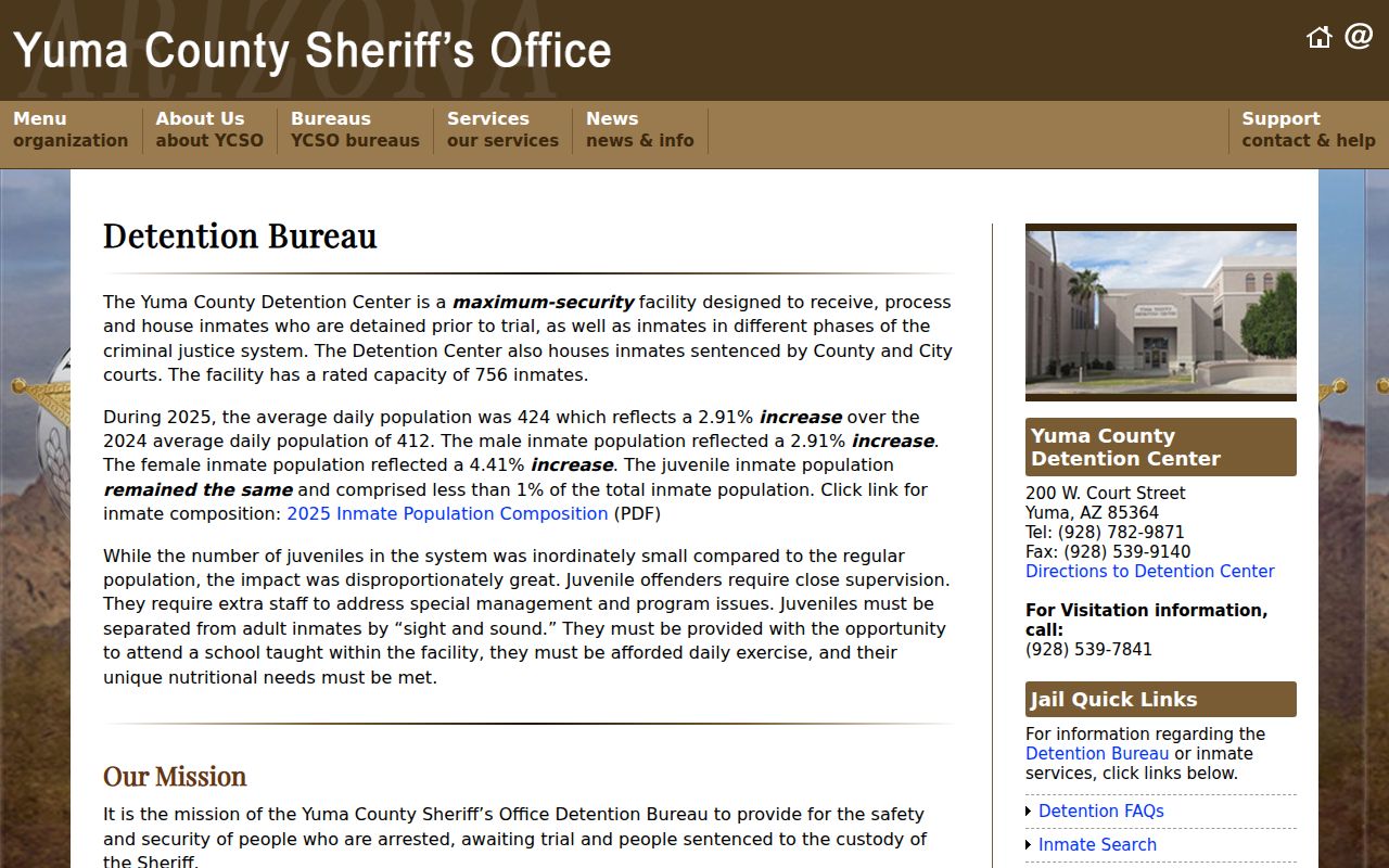 Yuma County arrest lookup detention bureau information